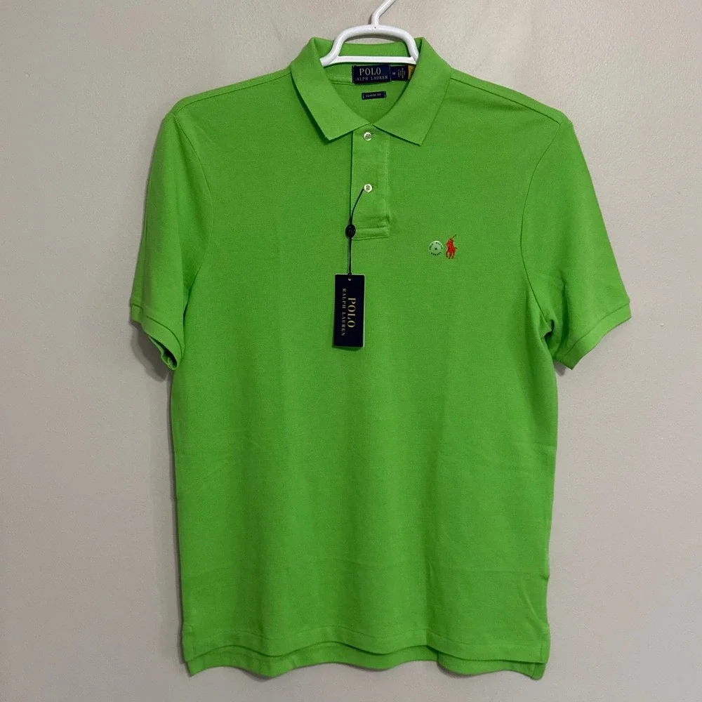 NEW Polo Ralph Lauren Mens Medium Green Classic Fit Mesh Cotton Polo Shirt